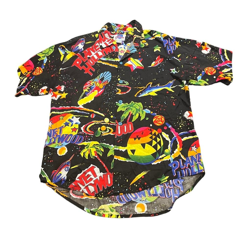 Rare Vintage Planet Hollywood All Over Print Casual‎ Button Up Shirt 90s SZ L